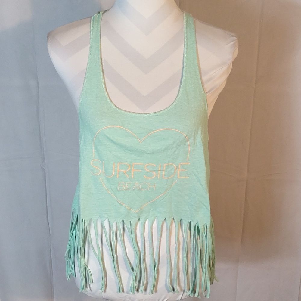 Lagaci Fringed "Surfside Beach" Cropped Tank Top
